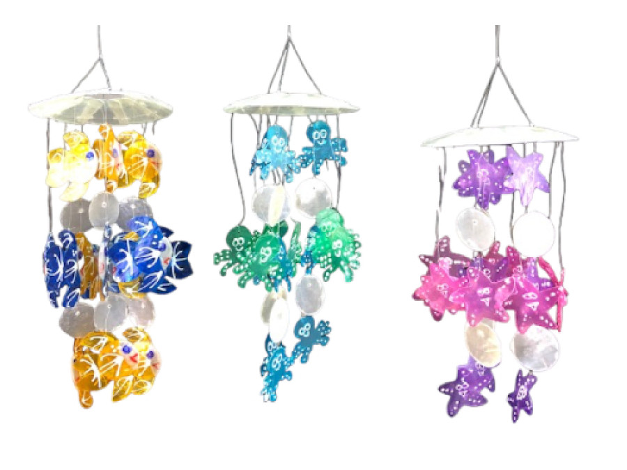 M-103 MOVIL CAPIZ COLOR 15x30cm pez/pulpo/estrella pack 6