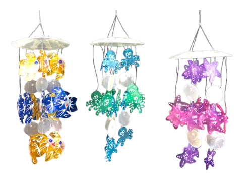 MOVIL CAPIZ COLOR 15x30cm pez/pulpo/estrella pack 6