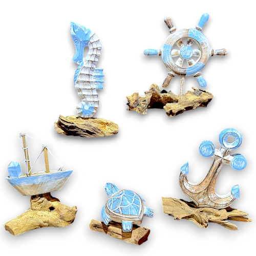 FIGURAS MARINAS NATUR/AZUL CLARO (ancla,hipocampo,totuga,timon,barco)25cm pack 5
